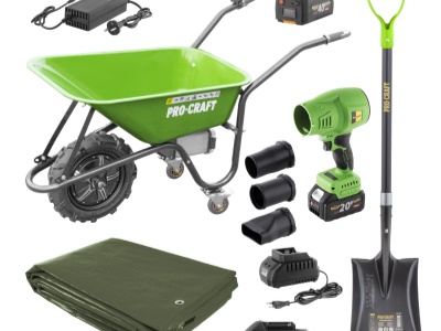 Aku kolečko Procraft PWB150 + aku fukar PB18 + lopata GSS-1150 + plachta GT3x4