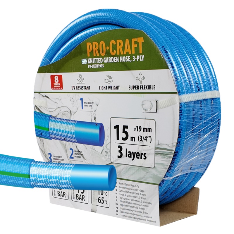 Modrá zahradní hadice Procraft PR-3KGH1915 3 vrstvy, 3/4" 15 m