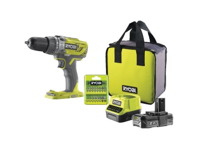 RYOBI R18PD3-120SA17 - Aku 18V příklepová vrtačka + 1x 2Ah baterie + nabíječka + taška + sada bitů ONE+