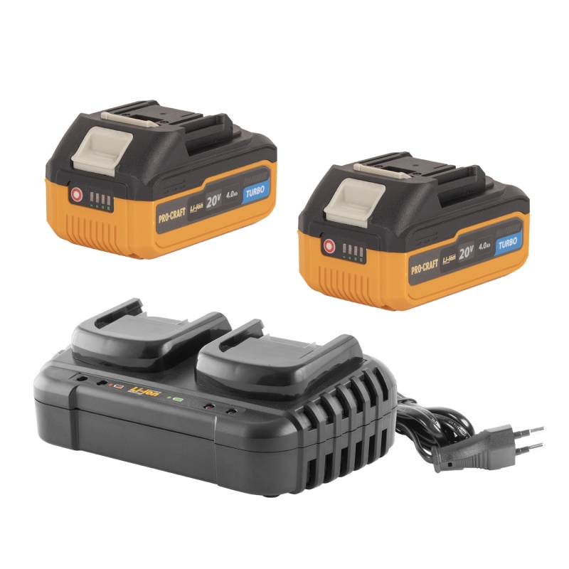 Sada dvě baterie 20V 4Ah Procraft 20/4 Turbo a nabíječka na dvě baterie 20/2