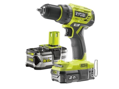 RYOBI R18DD7-252S - aku bezuhlíkový 18 V šroubovák/vrtačka + 1x 2Ah + 1x 5Ah baterie + nabíječka ONE+