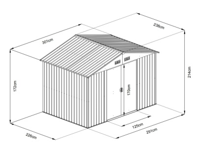 Riwall PRO RMSA 8x10 Brown - zahradní domek kovový 3 x 2,4 m se sedlovou střechou hnědý