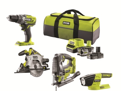 RYOBI R18CK4A-252S - aku 18 V set (R18DD3 + RWSL1801 + R18JS + R18T + 1 x 5,0 Ah + 1 x 2 Ah baterie + nabíječka)