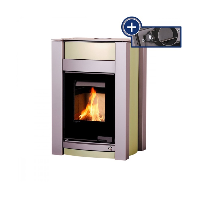 HS Flamingo KALMAR 11/5 olivová ER - teplovodní krbová kamna s 5 kW výměníkem a el. regulací