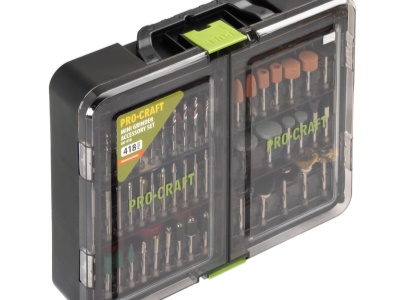 Přímá bruska Procraft PG400 + GK‑418 s ohebným nástavcem a příslušenstvím