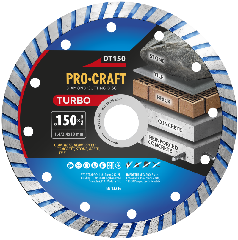 Diamantový řezný kotouč Turbo Procraft DT150