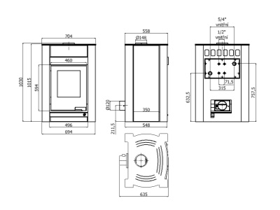 HS Flamingo KALMAR 11/5 krém ER - teplovodní krbová kamna s 5 kW výměníkem a el. regulací