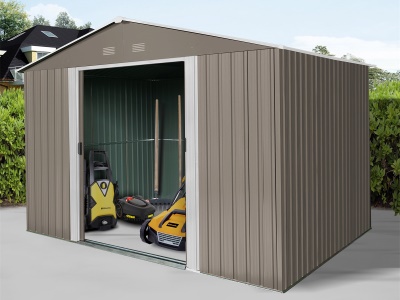 Riwall PRO RMSA 8x10 Brown - zahradní domek kovový 3 x 2,4 m se sedlovou střechou hnědý
