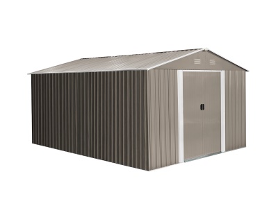 Riwall PRO RMSA 12x10 Brown - zahradní domek kovový 3 x 3,7 m se sedlovou střechou hnědý