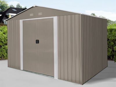 Riwall PRO RMSA 8x10 Brown - zahradní domek kovový 3 x 2,4 m se sedlovou střechou hnědý