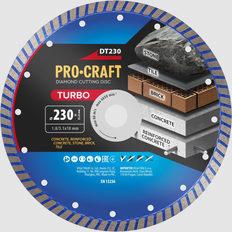 Diamantový řezný kotouč Turbo Procraft DT230