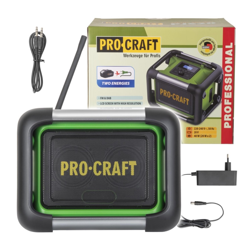 Aku / síťové rádio Procraft PJS20 DAB+, FM, Bluetooth 5.3, 80W (vč. 230V adaptéru, bez aku baterie a
