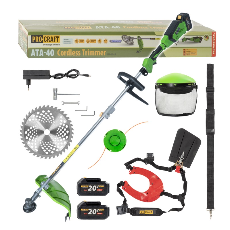 Aku křovinořez Procraft ATA-40 + dvouramenný popruh a ochranný štít