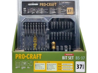 Sada aku šroubovák Procraft PA18ProBL s 2x baterie 20V 4Ah a nabíječkou 20/1 + sada bitů BS-37