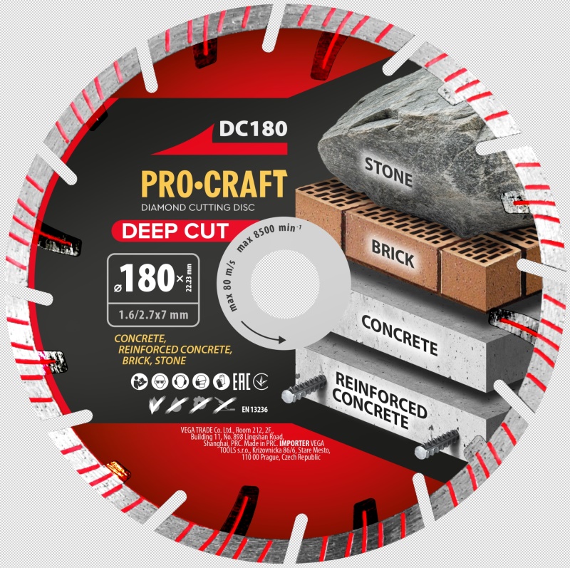 Diamantový řezný kotouč Deep Cut Procraft DC180