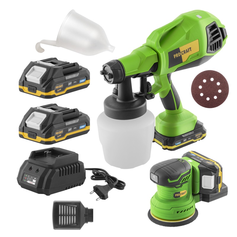 Aku Excentrická bruska PX20BLbb + Aku stříkací pistole PSE30bb + sada baterií PBC-Set 1