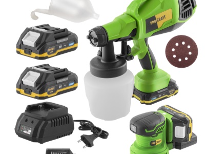 Aku Excentrická bruska PX20BLbb + Aku stříkací pistole PSE30bb + sada baterií PBC-Set 1