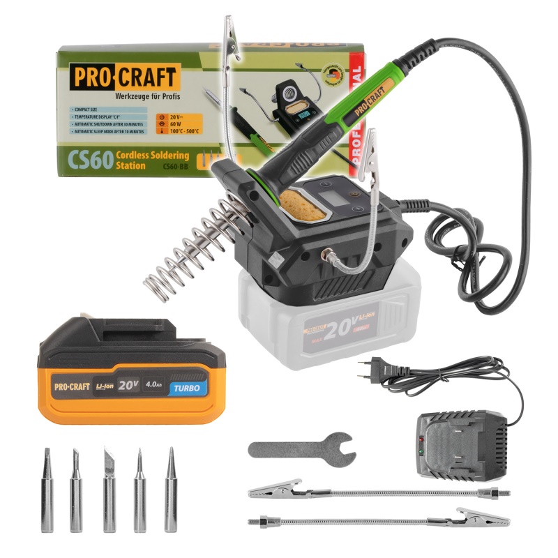 Sada aku pájecí stanice Procraft SCS60 + baterie 20/4 Turbo a nabíječka 20/1