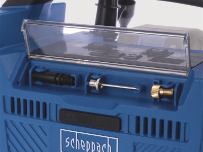 Scheppach Air Force 6 - hybridní kompresor (20 V IXES aku, 12 V, 230 V)