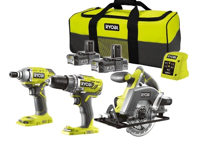 RYOBI R18DDIDCSP-220S - aku 18 V set (R18IDP + R18DD3 + RWSL1801 + 2 x 2 Ah baterie + nabíječka + taška)