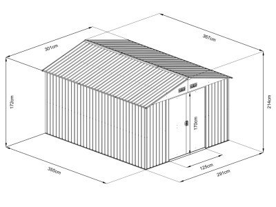 Riwall PRO RMSA 12x10 Brown - Zahradní domek kovový 3 x 3,7 m se sedlovou střechou hnědý