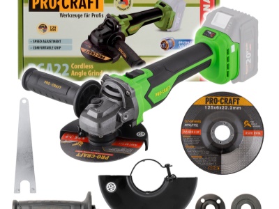 Aku úhlová bruska Procraft PGA22 (bez baterie a nabíječky), 125mm