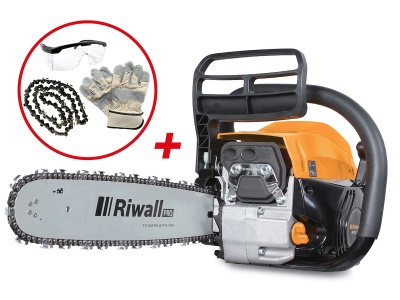 Riwall PRO RPCS 5140 SET - řetězová pila s benzinovým motorem 49 ccm + náhradní řetěz + rukavice + ochranné brýle