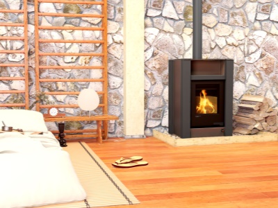 HS Flamingo LEND 11/5 hnědá ER - teplovodní krbová kamna s 5 kW výměníkem a el. regulací