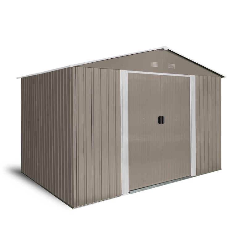 Riwall PRO RMSA 8x10 Brown - zahradní domek kovový 3 x 2,4 m se sedlovou střechou hnědý