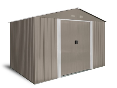 Riwall PRO RMSA 8x10 Brown - zahradní domek kovový 3 x 2,4 m se sedlovou střechou hnědý