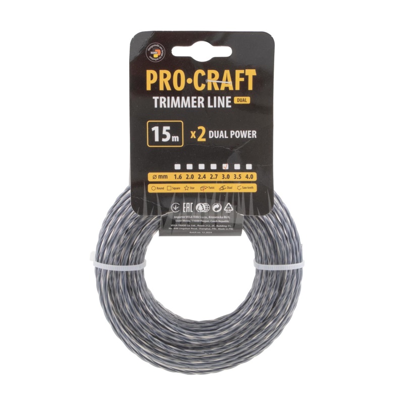 Struna žací (s výztuhou) (3mm) (15m) spirála PROCRAFT SP/J-3/15
