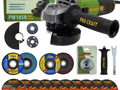 Bruska úhlová Procraft PW1050 + rychloupínací matice, 10x řezný kotouč, 2x lamelový kotouč