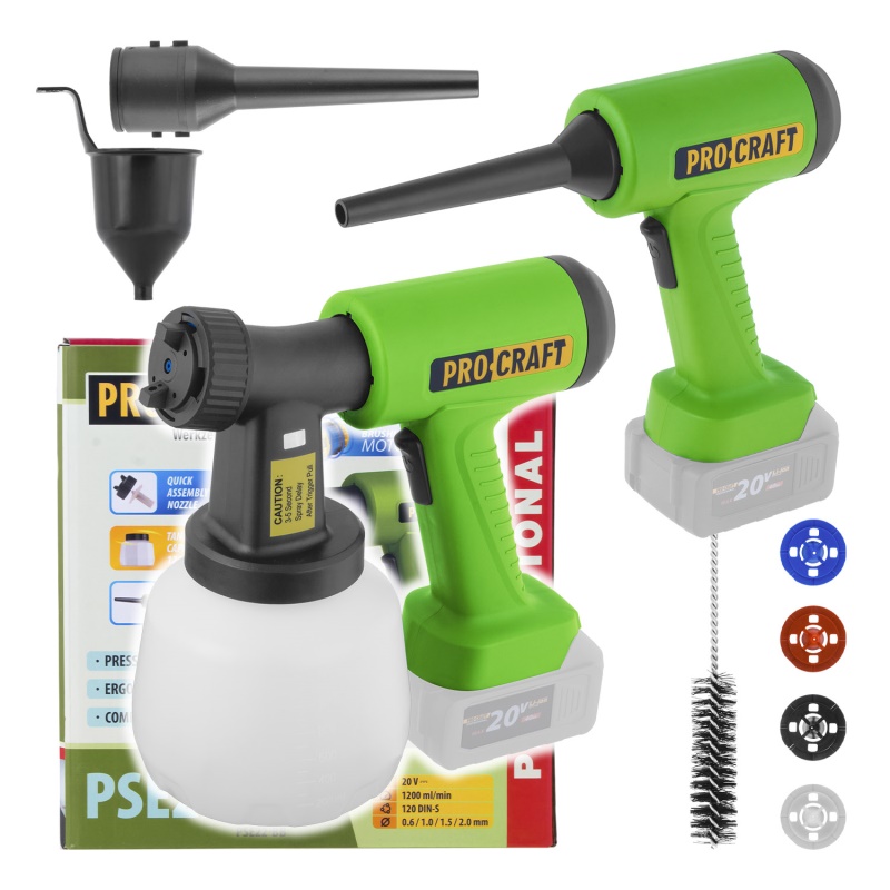 Aku stříkací pistole Procraft PSE22bb s funkcí ofukování (bez baterie a nabíječky)