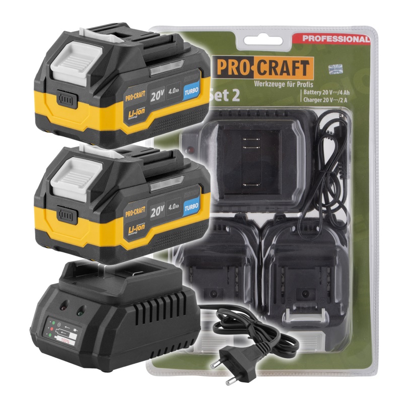 Sada baterie 20V 4Ah (2 ks) + 1 nabíječka Procraft PBC-Set 2