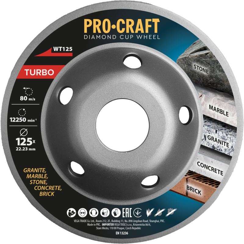 Diamantový brusný kotouč (hrncový) Procraft WT125 Turbo