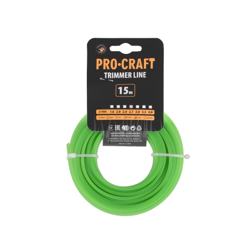 Struna žací  (2.7mm) (15m) čtverec PROCRAFT KV-2.7/15