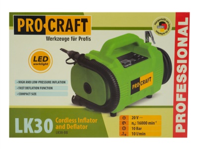 Aku kompresor LK30 Procraft s kombinací nafukování hubicí (bez baterie a nabíječky)