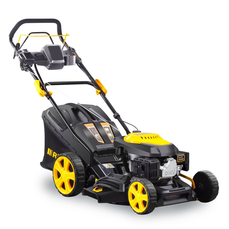 Riwall PRO RPM 4735 E - multifunkční travní sekačka 4 v 1 s benzinovým motorem, pojezdem a elektrostartem