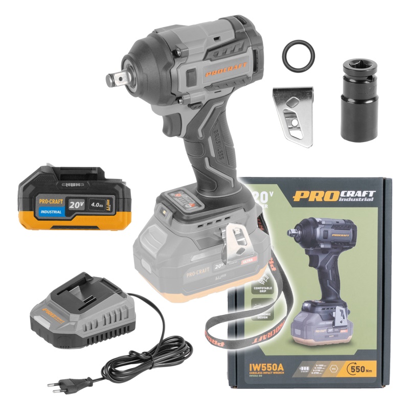 Sada aku rázový utahovák Procraft Industrial IW550A  + baterie 20/4 Industrial a nabíječka C20/2