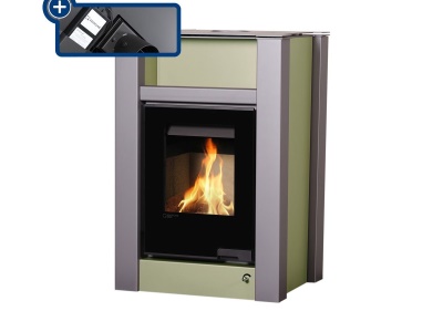 HS Flamingo LEND 11/7 olivová ER - teplovodní krbová kamna s 7 kW výměníkem a el. regulací