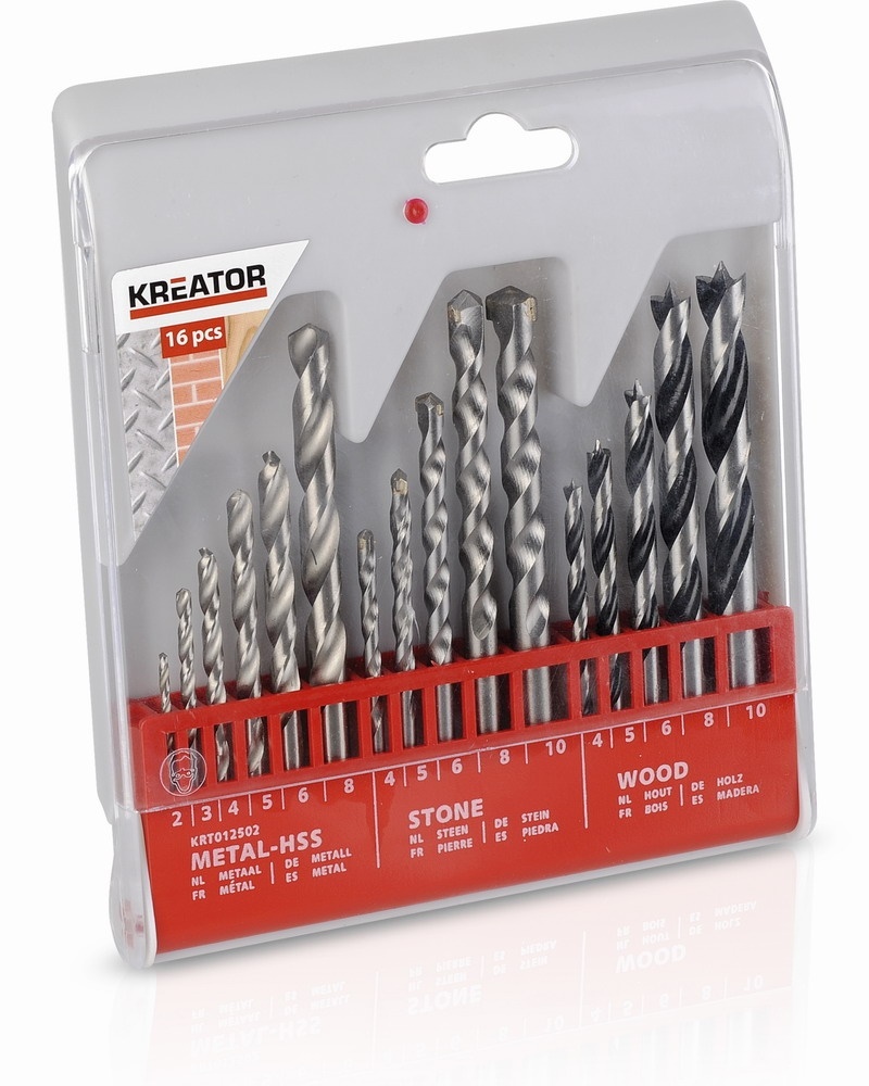 KRT012502 - 16 ks Vrtáků SET - kov, kámen, dřevo