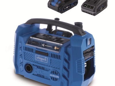 Scheppach Air Force 6-SET S - hybridní kompresor (20 V IXES aku, 12 V, 230 V) + 2Ah baterie + nabíječka 2,4 A