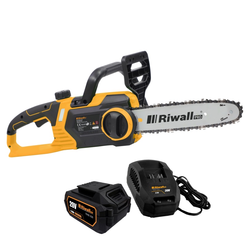 Riwall PRO RACS 2520i SET - Aku řetězová pila 20 V s bezuhlíkovým motorem + 4Ah baterie + nabíječka