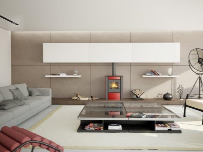 HS Flamingo Amos červená - krbová kamna