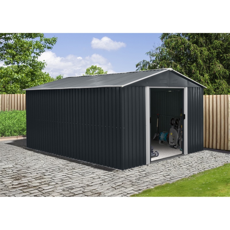 Riwall PRO RMSA 12x10 Anthracite - zahradní domek kovový 3 x 3,7 m se sedlovou střechou antracit