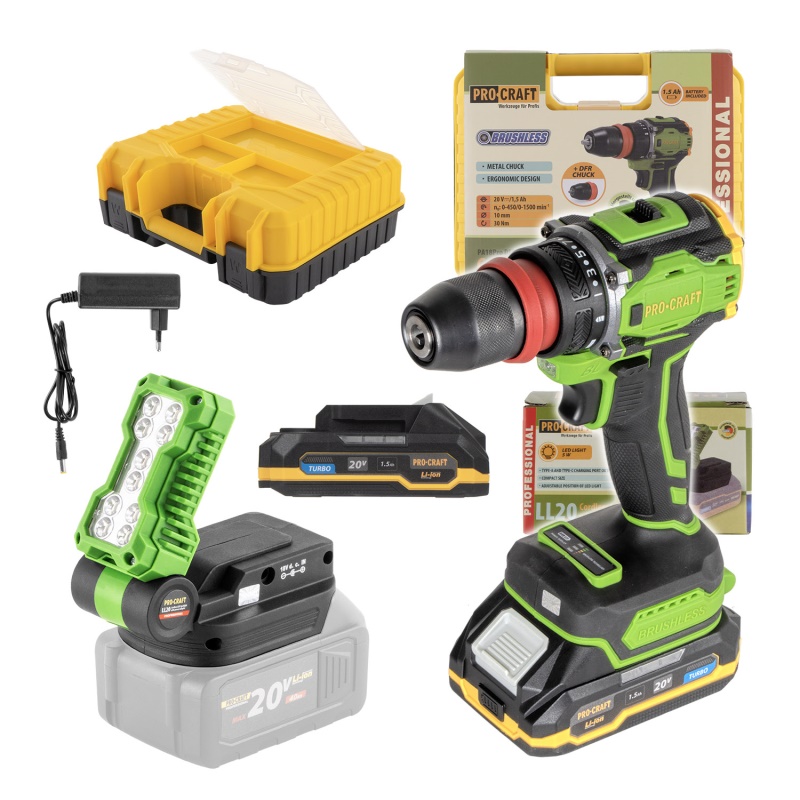 Aku šroubovák Procraft PA18Pro DFR s LED reflektorem LL20bb