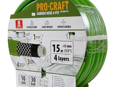 Zelená zahradní hadice Procraft PR-4GH1315 4 vrstvy, 1/2" 15 m