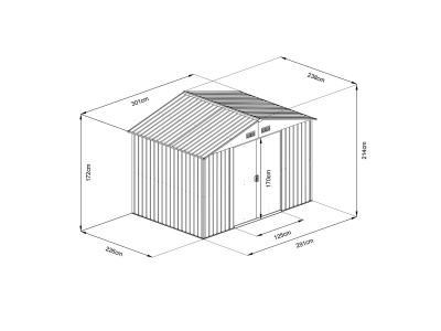 Riwall PRO RMSA 8x10 Brown - zahradní domek kovový 3 x 2,4 m se sedlovou střechou hnědý