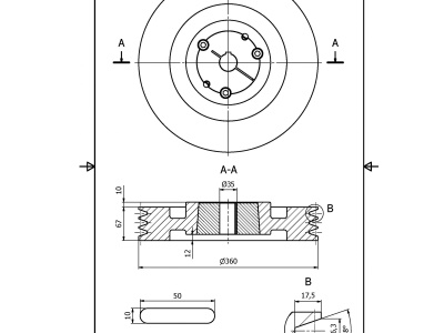 Setrvačník 40kg, pro 3 řemeny 17mm (s krytem)