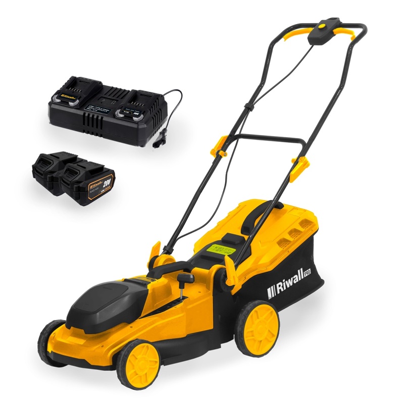 Riwall PRO RALM 4020i SET - akumulátorová sekačka 2 x 20 V + 2x 4 Ah baterie + duální rychlonabíječka 4,5 A